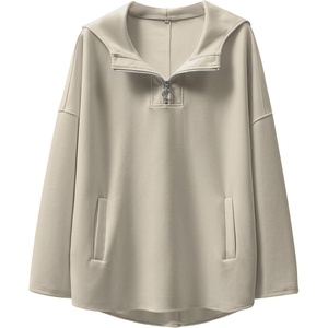 image:imageANRABESS Womens Oversized Hoodie Quarter Zip Sweatshirts 2026 Fall Winter Tunic Pullover Top Trendy Teen Girls Preppy ClothesLight Khaki