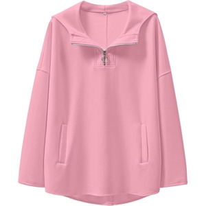 image:imageANRABESS Womens Oversized Hoodie Quarter Zip Sweatshirts 2026 Fall Winter Tunic Pullover Top Trendy Teen Girls Preppy ClothesLight Pink