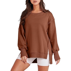 image:imageANRABESS Womens Oversized Sweatshirts Crew Neck Long Sleeve Shirts Casual Loose Slit 2026 Fall Outfits Y2K Teen Girls ClothesCaramel