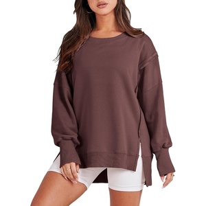 image:imageANRABESS Womens Oversized Sweatshirts Crew Neck Long Sleeve Shirts Casual Loose Slit 2026 Fall Outfits Y2K Teen Girls ClothesCoffee