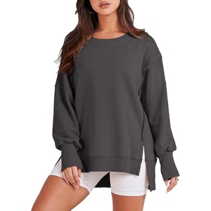 image:imageANRABESS Womens Oversized Sweatshirts Crew Neck Long Sleeve Shirts Casual Loose Slit 2026 Fall Outfits Y2K Teen Girls ClothesDeep Gray