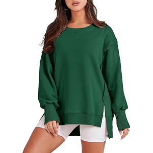 image:imageANRABESS Womens Oversized Sweatshirts Crew Neck Long Sleeve Shirts Casual Loose Slit 2026 Fall Outfits Y2K Teen Girls ClothesDeep Green