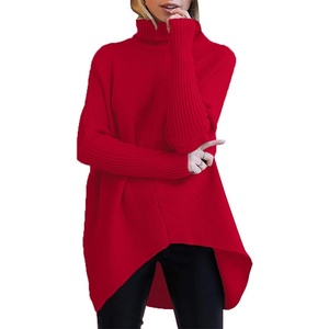 image:imageANRABESS Womens Oversized Turtleneck Batwing Long Sleeve Casual Cozy Baggy Knit Pullover Tunic Sweater 2026 Fall OutfitsRed
