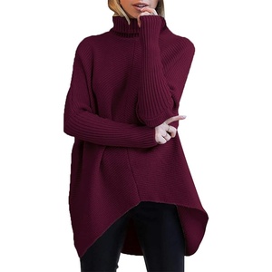 image:imageANRABESS Womens Oversized Turtleneck Batwing Long Sleeve Casual Cozy Baggy Knit Pullover Tunic Sweater 2026 Fall OutfitsWine Red