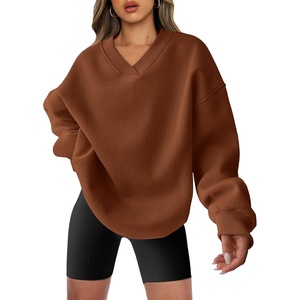 image:imageANRABESS Womens Oversized V Neck Sweatshirt Fleece Long Sleeve Hoodies Pullover Comfy Top 2026 Outfits Teen Preppy ClothesCaramel
