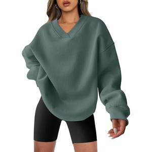 image:imageANRABESS Womens Oversized V Neck Sweatshirt Fleece Long Sleeve Hoodies Pullover Comfy Top 2026 Outfits Teen Preppy ClothesLake Green