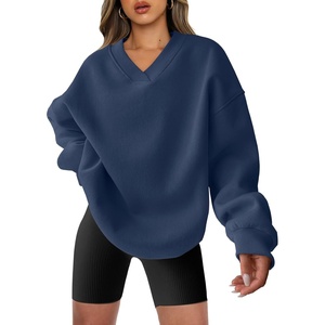 image:imageANRABESS Womens Oversized V Neck Sweatshirt Fleece Long Sleeve Hoodies Pullover Comfy Top 2026 Outfits Teen Preppy ClothesNavy Blue