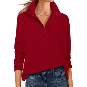 image:imageANRABESS Womens Polo V Neck Long Sleeve Sweaters Lightweight Dressy Casual Business Basic Knit Pullover Top 2026 Fall OutfitsLight Red