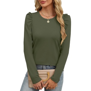 image:imageANRABESS Womens Puff Long Sleeve Shirts  Basic Crewneck Tops Comfy Soft Layering Tees Business Casual Work Office Outfits Fall Winter Transition ClothesArmy Green