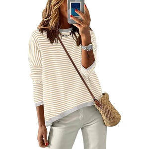 image:imageANRABESS Womens Striped Sweaters Long Sleeve Top Crewneck Color Block Casual Loose Knitted Pullover Shirts 2026 Fall OutfitsApricot White Grey