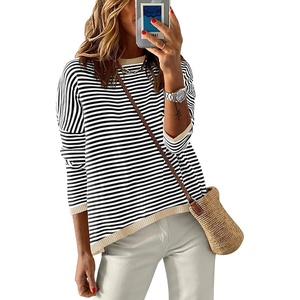 image:imageANRABESS Womens Striped Sweaters Long Sleeve Top Crewneck Color Block Casual Loose Knitted Pullover Shirts 2026 Fall OutfitsBlack White Apricot