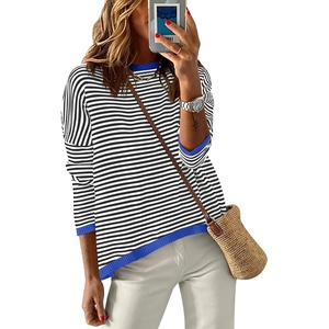 image:imageANRABESS Womens Striped Sweaters Long Sleeve Top Crewneck Color Block Casual Loose Knitted Pullover Shirts 2026 Fall OutfitsBlack White Blue