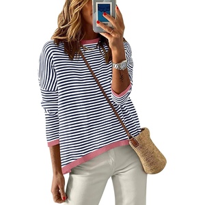 image:imageANRABESS Womens Striped Sweaters Long Sleeve Top Crewneck Color Block Casual Loose Knitted Pullover Shirts 2026 Fall OutfitsBlue White Pink