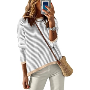 image:imageANRABESS Womens Striped Sweaters Long Sleeve Top Crewneck Color Block Casual Loose Knitted Pullover Shirts 2026 Fall OutfitsGrey White Apricot