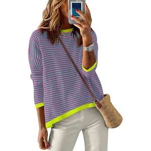 image:imageANRABESS Womens Striped Sweaters Long Sleeve Top Crewneck Color Block Casual Loose Knitted Pullover Shirts 2026 Fall OutfitsPink Green