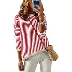 image:imageANRABESS Womens Striped Sweaters Long Sleeve Top Crewneck Color Block Casual Loose Knitted Pullover Shirts 2026 Fall OutfitsRed White Apricot