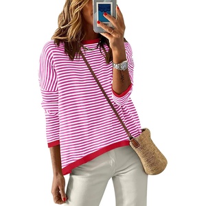 image:imageANRABESS Womens Striped Sweaters Long Sleeve Top Crewneck Color Block Casual Loose Knitted Pullover Shirts 2026 Fall OutfitsRed White Pink