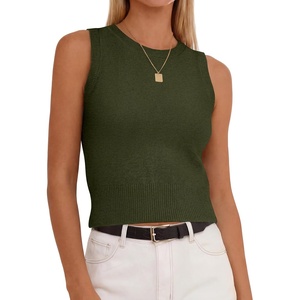 image:imageANRABESS Womens Summer Sweater Tank Tops  Sleeveless Crop Crew NeckSoft Wool Blend Comfy  Business Casual WorkGoing Out Travel VacationFall Spring LayersArmy Green