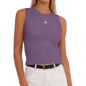image:imageANRABESS Womens Summer Sweater Tank Tops  Sleeveless Crop Crew NeckSoft Wool Blend Comfy  Business Casual WorkGoing Out Travel VacationFall Spring LayersGrey Purple
