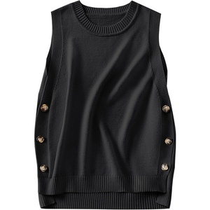 image:imageANRABESS Womens Sweater Vest Summer Sleeveless Crewneck Ribbed Knit Side Button Loose Pullover Tank Tops 2026 Fall OutfitsBlack