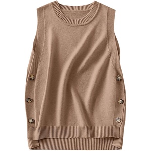 image:imageANRABESS Womens Sweater Vest Summer Sleeveless Crewneck Ribbed Knit Side Button Loose Pullover Tank Tops 2026 Fall OutfitsBrown