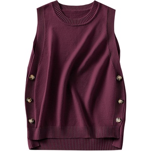 image:imageANRABESS Womens Sweater Vest Summer Sleeveless Crewneck Ribbed Knit Side Button Loose Pullover Tank Tops 2026 Fall OutfitsBurgundy