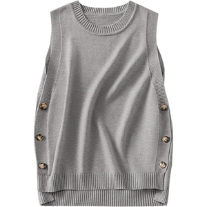 image:imageANRABESS Womens Sweater Vest Summer Sleeveless Crewneck Ribbed Knit Side Button Loose Pullover Tank Tops 2026 Fall OutfitsGray