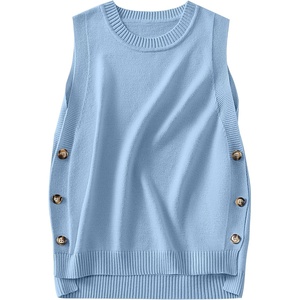 image:imageANRABESS Womens Sweater Vest Summer Sleeveless Crewneck Ribbed Knit Side Button Loose Pullover Tank Tops 2026 Fall OutfitsLight Blue