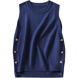 image:imageANRABESS Womens Sweater Vest Summer Sleeveless Crewneck Ribbed Knit Side Button Loose Pullover Tank Tops 2026 Fall OutfitsNavy Blue