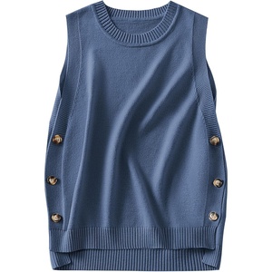 image:imageANRABESS Womens Sweater Vest Summer Sleeveless Crewneck Ribbed Knit Side Button Loose Pullover Tank Tops 2026 Fall OutfitsSteel Blue