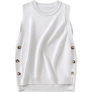 image:imageANRABESS Womens Sweater Vest Summer Sleeveless Crewneck Ribbed Knit Side Button Loose Pullover Tank Tops 2026 Fall OutfitsWhite