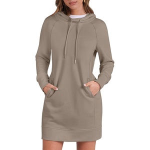 image:imageANRABESS Womens Sweatshirt Dress Long Sleeve Hoodies Mini Dresses Fleece Casual Hoodie with Pockets 2026 Fall FashionBeige