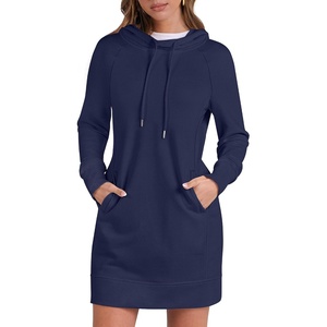 image:imageANRABESS Womens Sweatshirt Dress Long Sleeve Hoodies Mini Dresses Fleece Casual Hoodie with Pockets 2026 Fall FashionNavy Blue