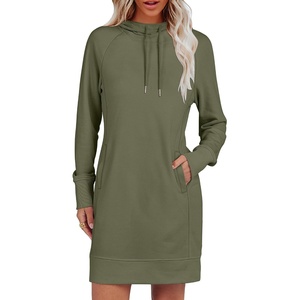 image:imageANRABESS Womens Sweatshirt Dress Long Sleeve Hoodies Mini Dresses Fleece Casual Hoodie with Pockets 2026 Fall FashionOlive Drab