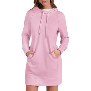 image:imageANRABESS Womens Sweatshirt Dress Long Sleeve Hoodies Mini Dresses Fleece Casual Hoodie with Pockets 2026 Fall FashionPink