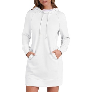 image:imageANRABESS Womens Sweatshirt Dress Long Sleeve Hoodies Mini Dresses Fleece Casual Hoodie with Pockets 2026 Fall FashionWhite