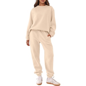 image:imageANRABESS Womens Two Piece Outfits Sweatsuit Lounge Set Long Sleeve Crewneck Sweatshirt Jogger Pants Tracksuit 2026 Fall SetsBeige