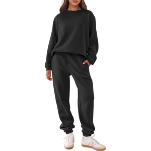 image:imageANRABESS Womens Two Piece Outfits Sweatsuit Lounge Set Long Sleeve Crewneck Sweatshirt Jogger Pants Tracksuit 2026 Fall SetsBlack