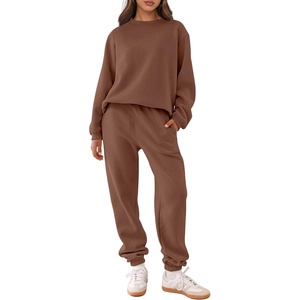 image:imageANRABESS Womens Two Piece Outfits Sweatsuit Lounge Set Long Sleeve Crewneck Sweatshirt Jogger Pants Tracksuit 2026 Fall SetsCoffee