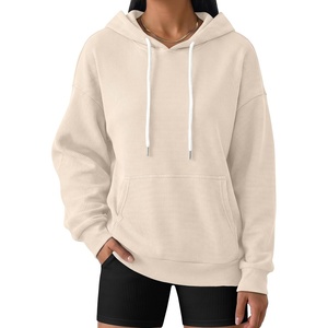 image:imageANRABESS Womens Waffle Knit Hoodie Loose Fit Sweatshirts  Soft Comfy Lightweight Drawstring Pullover Tops with Pocket Travel amp Casual Wear Cute Trendy Clothes Fall Winter OutfitsBeige