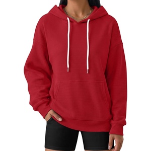 image:imageANRABESS Womens Waffle Knit Hoodie Loose Fit Sweatshirts  Soft Comfy Lightweight Drawstring Pullover Tops with Pocket Travel amp Casual Wear Cute Trendy Clothes Fall Winter OutfitsRed