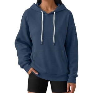 image:imageANRABESS Womens Waffle Knit Hoodie Loose Fit Sweatshirts  Soft Comfy Lightweight Drawstring Pullover Tops with Pocket Travel amp Casual Wear Cute Trendy Clothes Fall Winter OutfitsNavy Blue