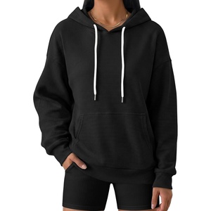 image:imageANRABESS Womens Waffle Knit Hoodie Loose Fit Sweatshirts  Soft Comfy Lightweight Drawstring Pullover Tops with Pocket Travel amp Casual Wear Cute Trendy Clothes Fall Winter OutfitsBlack