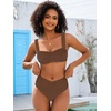 image:imageANRABESS Bathing Suit for Women Tummy Control Bikini Set 2026 Beach Front Ruched Mid Waist Swimsuit with Adjustable StrapsBrown