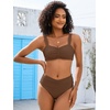 image:imageANRABESS Bathing Suit for Women Tummy Control Bikini Set 2026 Beach Front Ruched Mid Waist Swimsuit with Adjustable StrapsBrown