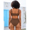 image:imageANRABESS Bathing Suit for Women Tummy Control Bikini Set 2026 Beach Front Ruched Mid Waist Swimsuit with Adjustable StrapsBrown