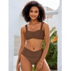 image:imageANRABESS Bathing Suit for Women Tummy Control Bikini Set 2026 Beach Front Ruched Mid Waist Swimsuit with Adjustable StrapsBrown