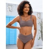 image:imageANRABESS Bathing Suit for Women Tummy Control Bikini Set 2026 Beach Front Ruched Mid Waist Swimsuit with Adjustable StrapsCoffee