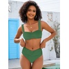 image:imageANRABESS Bathing Suit for Women Tummy Control Bikini Set 2026 Beach Front Ruched Mid Waist Swimsuit with Adjustable StrapsGreen