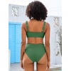 image:imageANRABESS Bathing Suit for Women Tummy Control Bikini Set 2026 Beach Front Ruched Mid Waist Swimsuit with Adjustable StrapsGreen